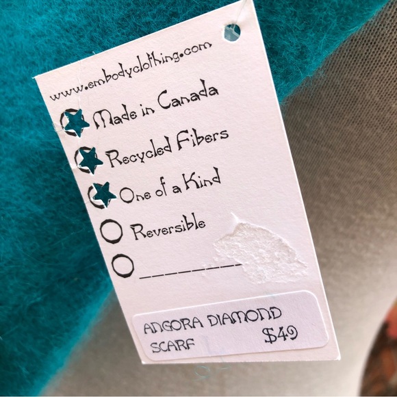 Long Angora Diamond Scarf Upcycled Knit Turquoise Fall Winter One of a Kind - Picture 4 of 4